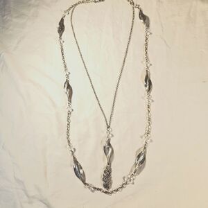 Premier Designs Silver Toned Necklaces with Organic Design Clear Glass Beads